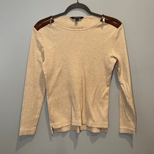 Lauren by Ralph Lauren Beige Long Sleeve Blouse with Brown Suede Accents